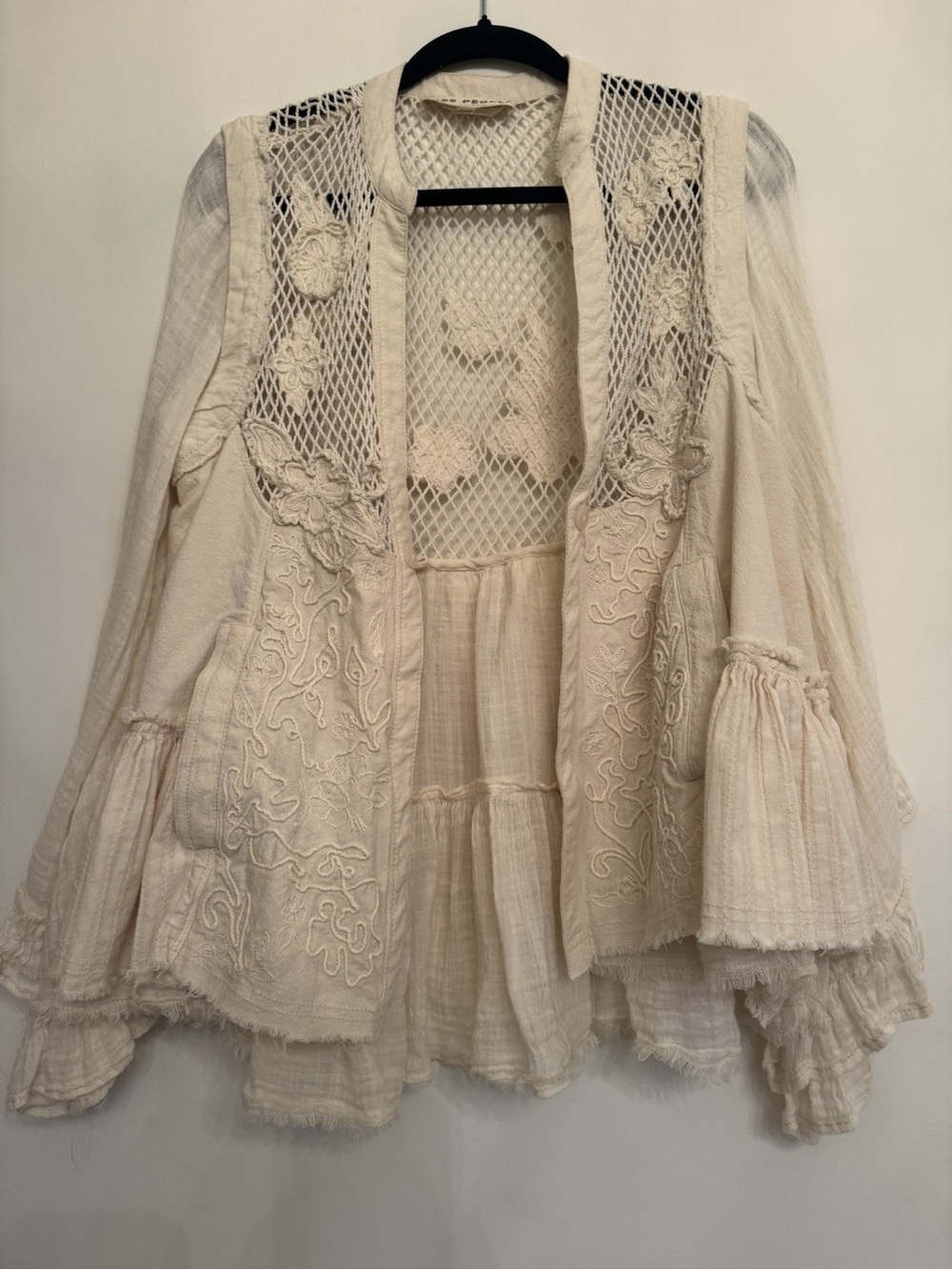 Free People Amalfi Embroidered Lace Jacket Ivory Off White Boho